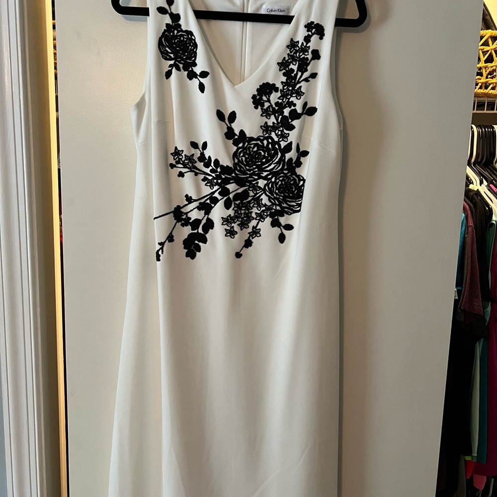 Calvin Klein Ivory Dress with Black Floral Pattern